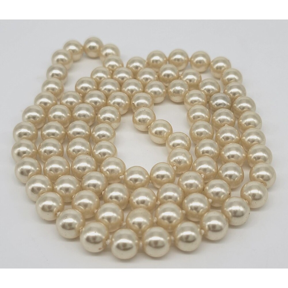 Knotted Faux Pearl Necklace Strand Endless No Clasp Cream Ivory Preowned Vintage